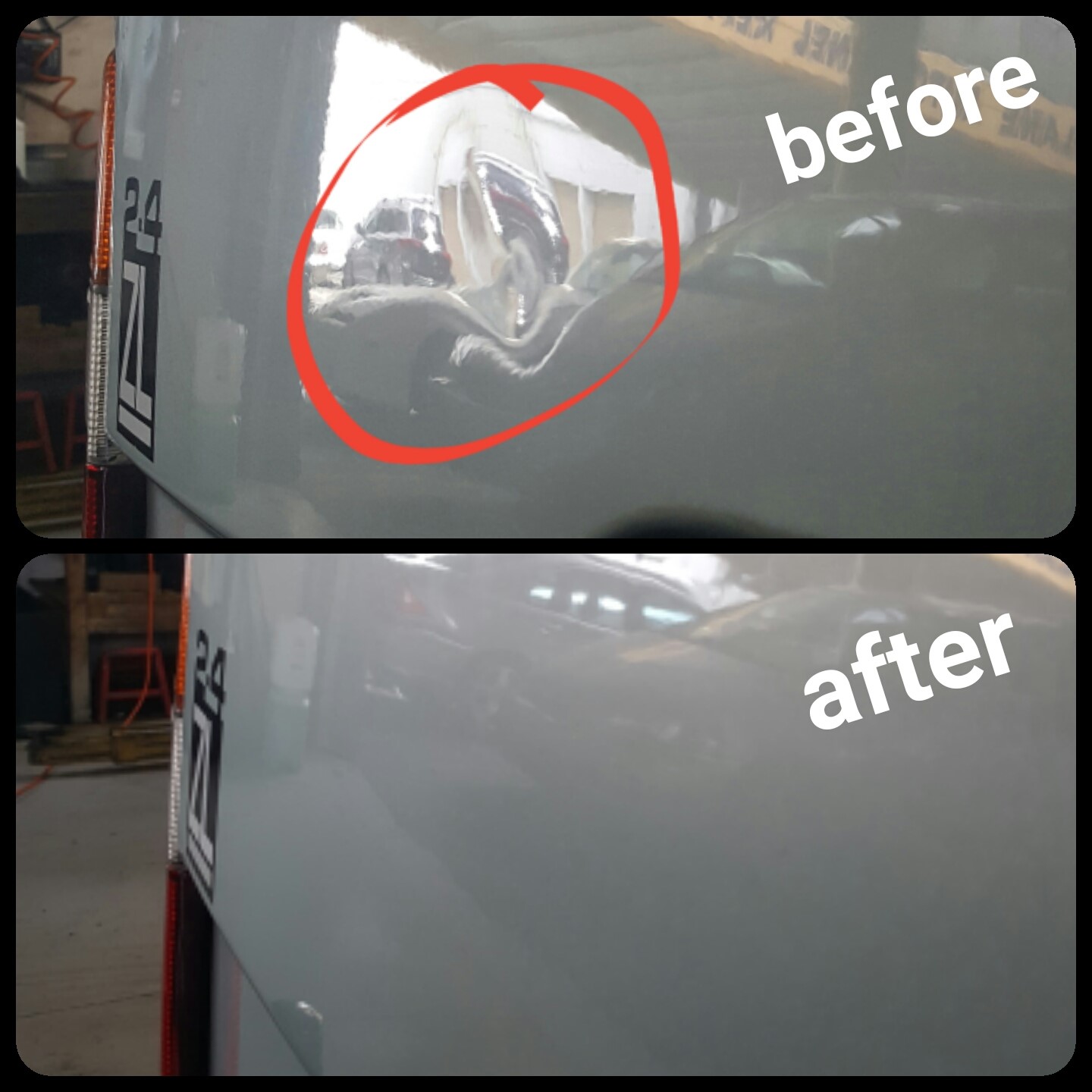 Paintless dent removal on van door