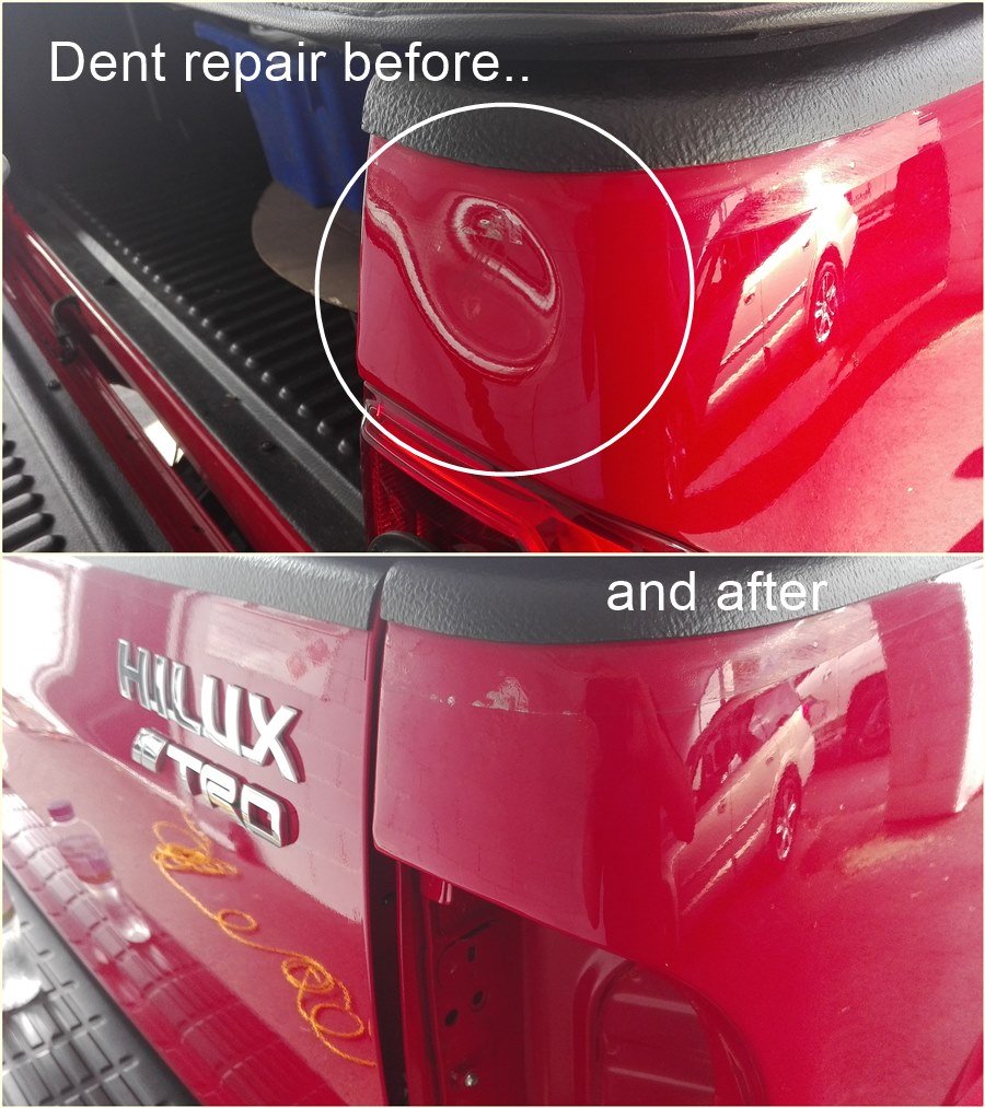 Dent removed from rear of Ute